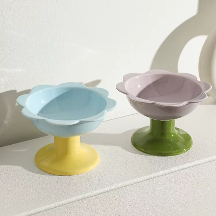 Tilted Pastel Flower Elevated Pet Tableware