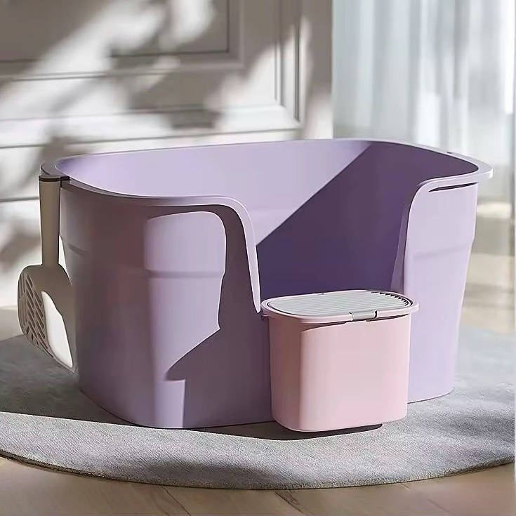 Oversized Open Cat Litter Box with Elevated Entrance