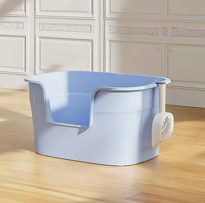 Oversized Open Cat Litter Box with Elevated Entrance