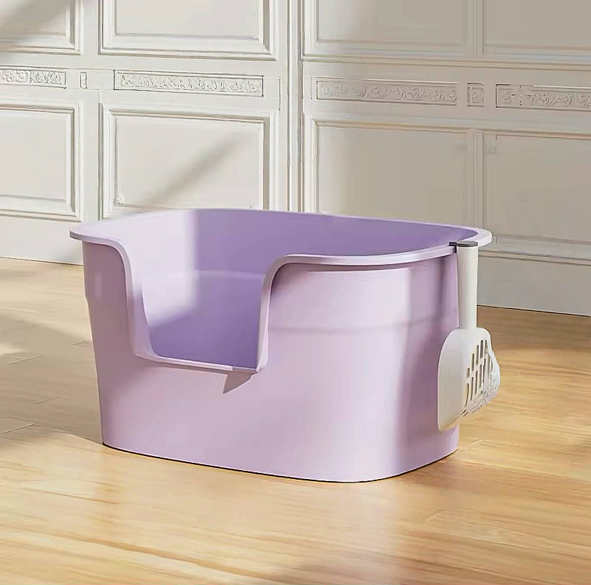 Oversized Open Cat Litter Box with Elevated Entrance