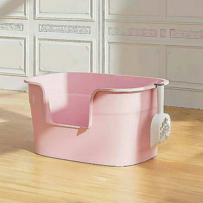 Oversized Open Cat Litter Box with Elevated Entrance