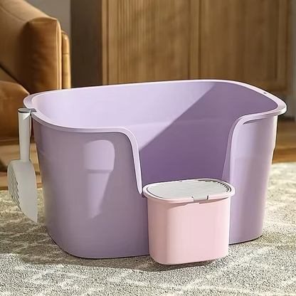 Oversized Open Cat Litter Box with Elevated Entrance