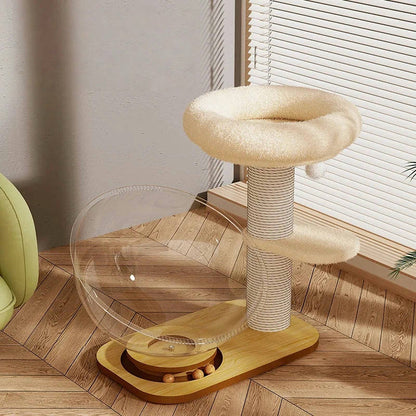 Cat Tree With Transparent Hemisphere Capsule Turntable Cat Toys