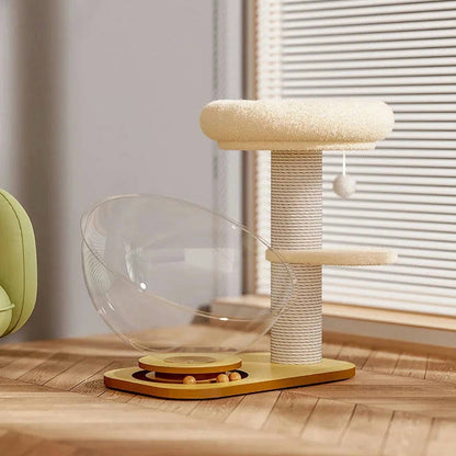 Cat Tree With Transparent Hemisphere Capsule Turntable Cat Toys