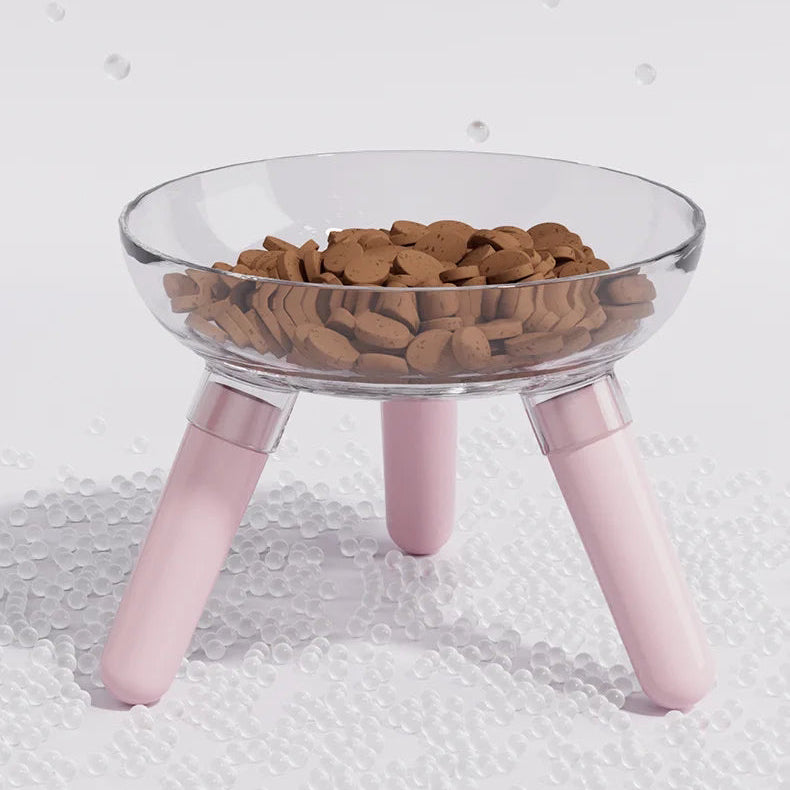 Luxurious Transparent Glass Elevated Food/Water Bowl Pet Tableware