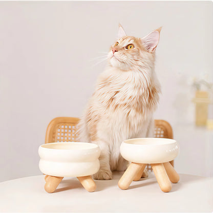 Nordic Wooden Base Elevated Pet Tableware