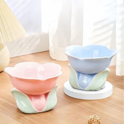 Flower Elevated Food Water Pet Tableware