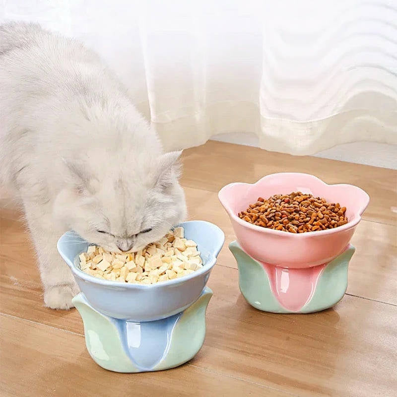 Flower Elevated Food Water Pet Tableware