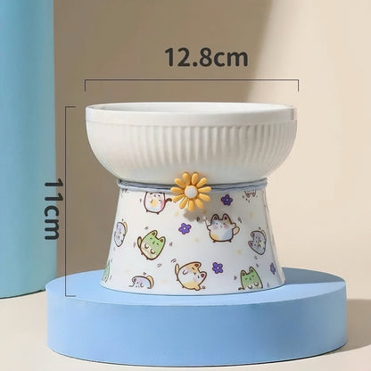 Wide Ribbed Bowl Cartoon Elevated Pet Tableware