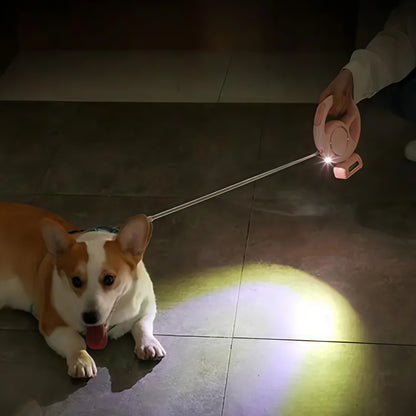 3M Rechargeable LED Light Retractable Pet Leash With Waste Bag Holder