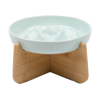 Slow Feed Bowl Wooden Stand Tableware