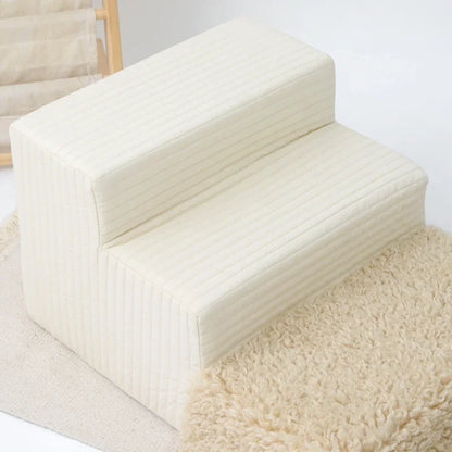 3 Step White Fur Ribbed Pet Stairs