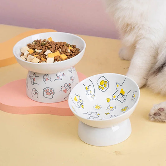 Fun Cartoon Paw Print Elevated Pet Tableware