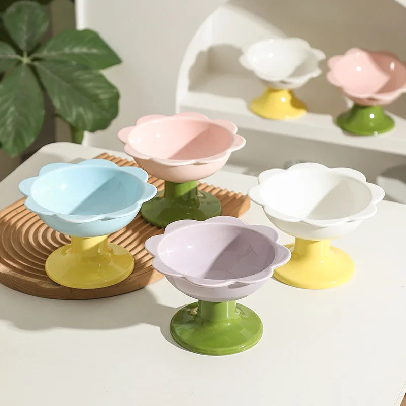 Tilted Pastel Flower Elevated Pet Tableware