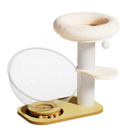 Cat Tree With Transparent Hemisphere Capsule Turntable Cat Toys