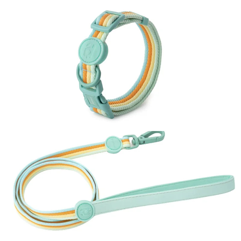 Multi Pastel Colour Adjustable Pet Collar And Lead Set