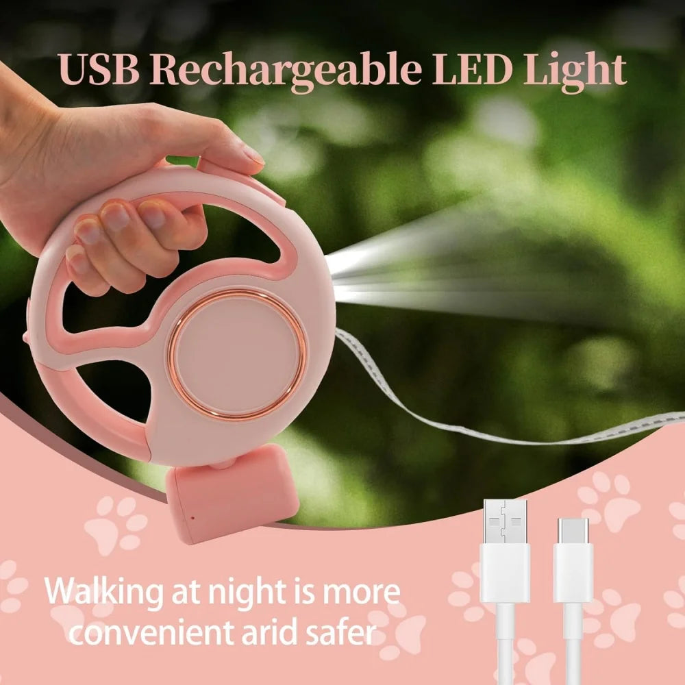 3M Rechargeable LED Light Retractable Pet Leash With Waste Bag Holder