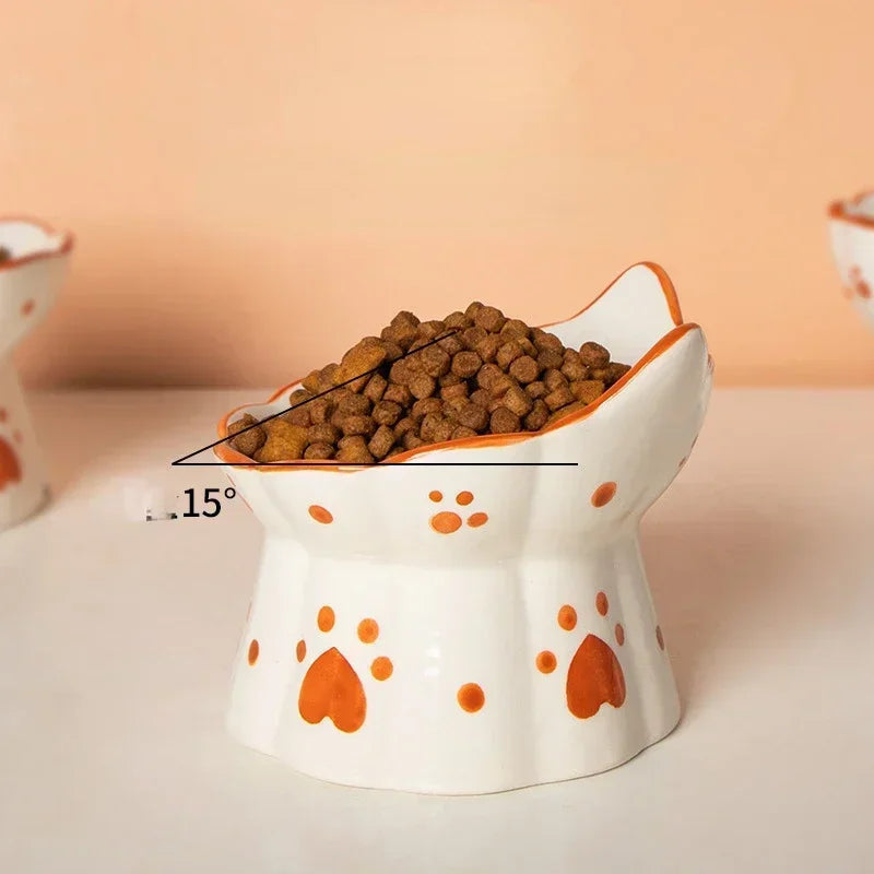 Orange Heart Paw Print Elevated Pet Tableware