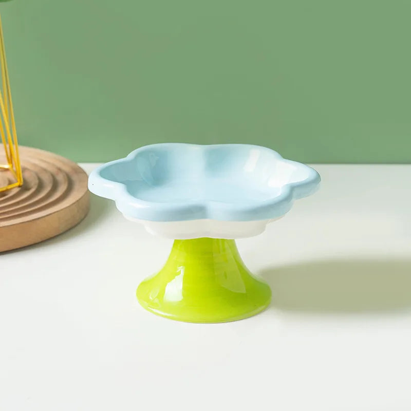 Playful Flower Design Ceramic Elevated Pet Tableware