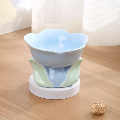 Flower Elevated Food Water Pet Tableware