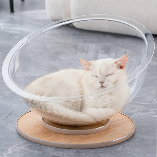 Transparent Capsule Wooden Base Pet Bed