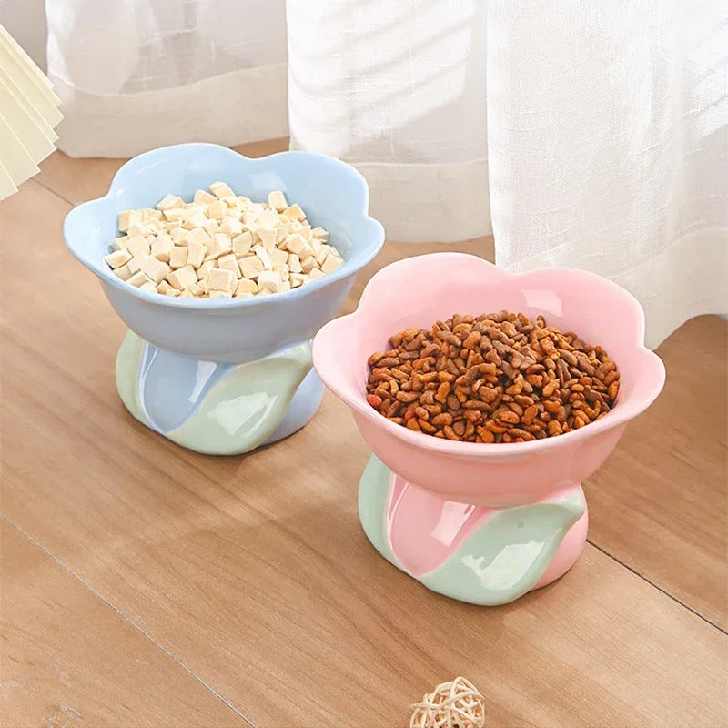 Flower Elevated Food Water Pet Tableware