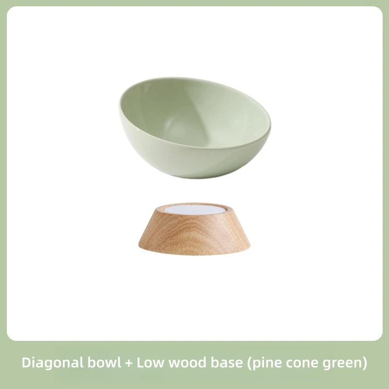 Bevel Edge Wooden Base Pet Tableware