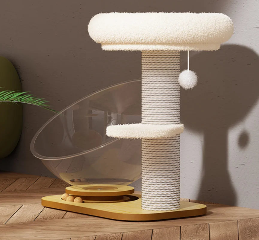 Cat Tree With Transparent Hemisphere Capsule Turntable Cat Toys