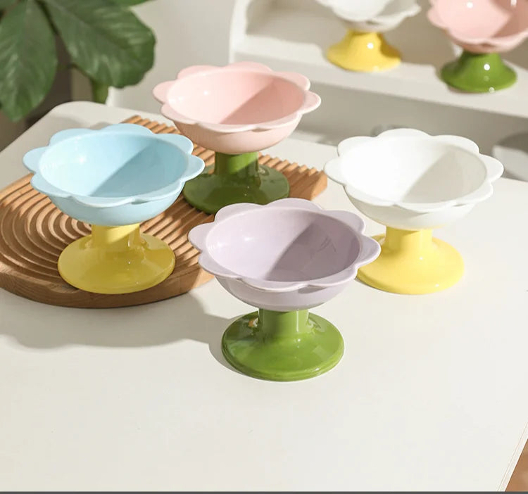 Tilted Pastel Flower Elevated Pet Tableware