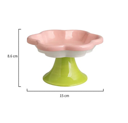 Playful Flower Design Ceramic Elevated Pet Tableware