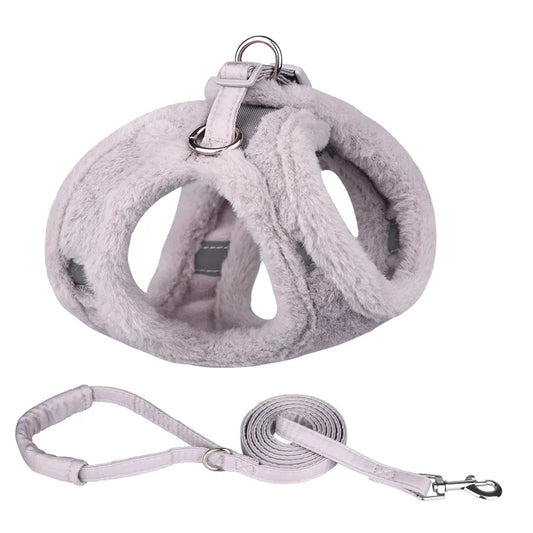 Faux Fur Reflective Pet Harness and Leash Set