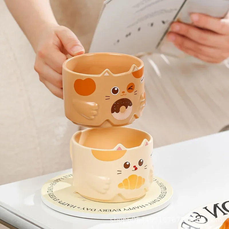 Stackable Cartoon Cat Mug