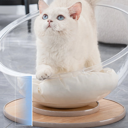 Transparent Capsule Wooden Base Pet Bed