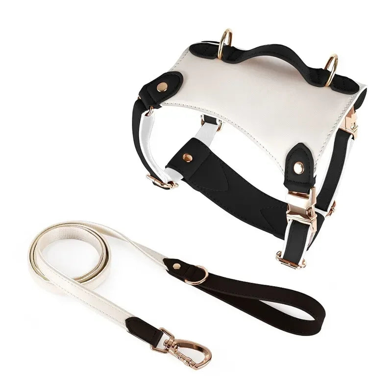 Leather Vest-Style Strap Pet Collar And Harness Set