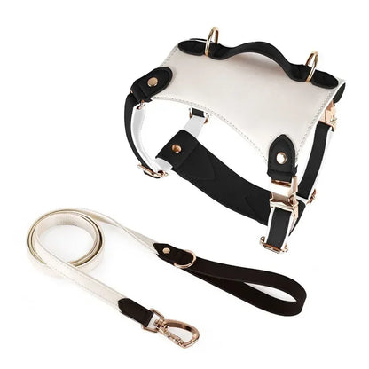 Leather Vest-Style Strap Pet Collar And Harness Set