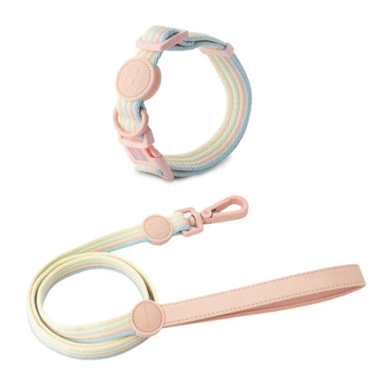 Multi Pastel Colour Adjustable Pet Collar And Lead Set