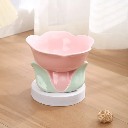 Flower Elevated Food Water Pet Tableware