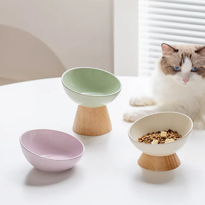 Bevel Edge Wooden Base Pet Tableware