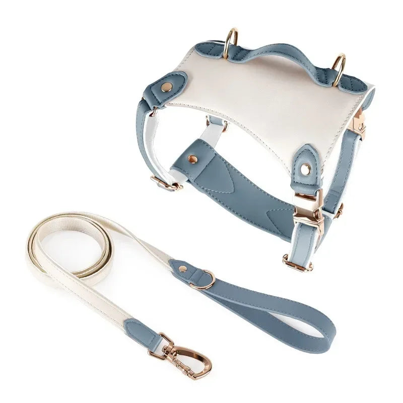 Leather Vest-Style Strap Pet Collar And Harness Set