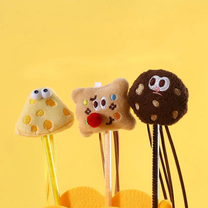 3PC Cookie Toast Cheese With Tassel Cat Toy Wand Stick