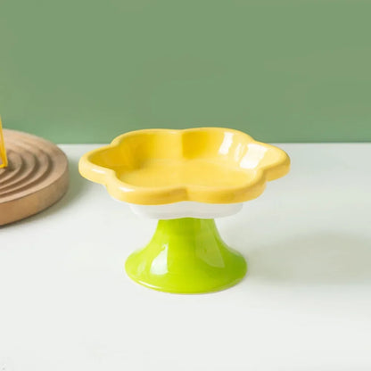 Playful Flower Design Ceramic Elevated Pet Tableware