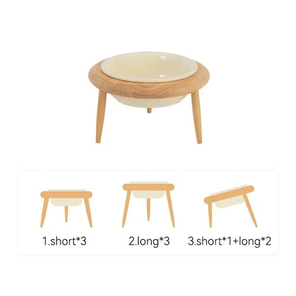 Tilted Wooden Stand Elevated Pet Tableware