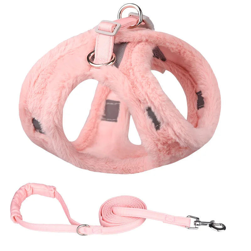 Faux Fur Reflective Pet Harness and Leash Set