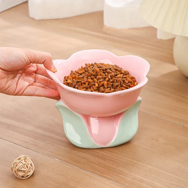 Flower Elevated Food Water Pet Tableware