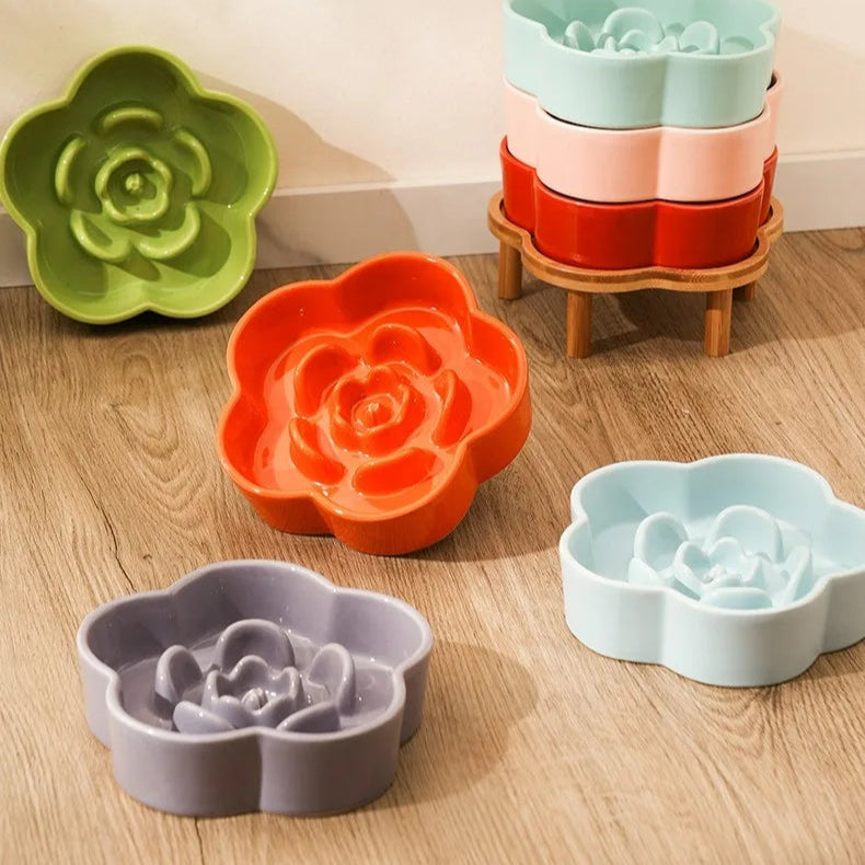 Flower Shape Slow Feed Raised Pet Tableware