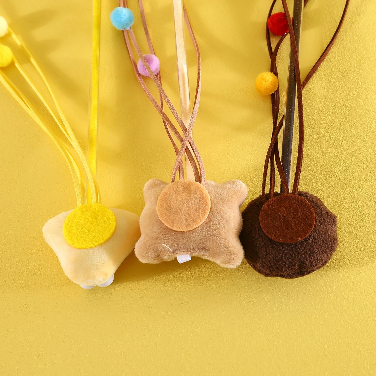 3PC Cookie Toast Cheese With Tassel Cat Toy Wand Stick