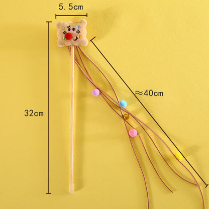 3PC Cookie Toast Cheese With Tassel Cat Toy Wand Stick