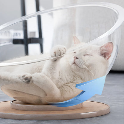 Transparent Capsule Wooden Base Pet Bed