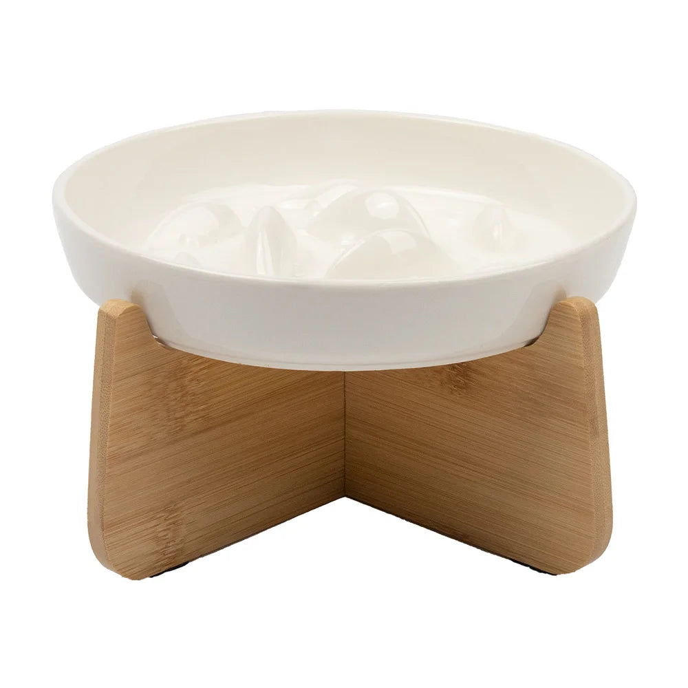 Slow Feed Bowl Wooden Stand Tableware