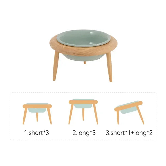 Tilted Wooden Stand Elevated Pet Tableware